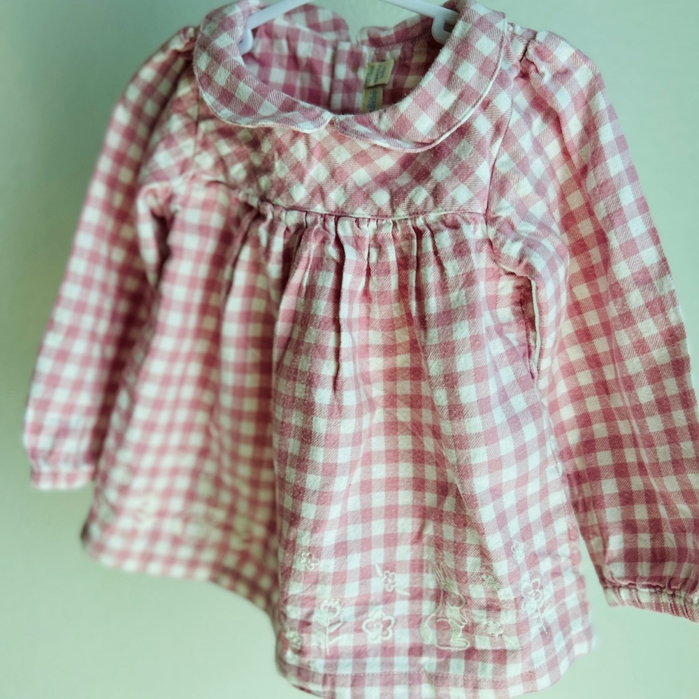 JoJo Maman Bebe Pink Embroidered Bunny Dress with Gingham Pattern
